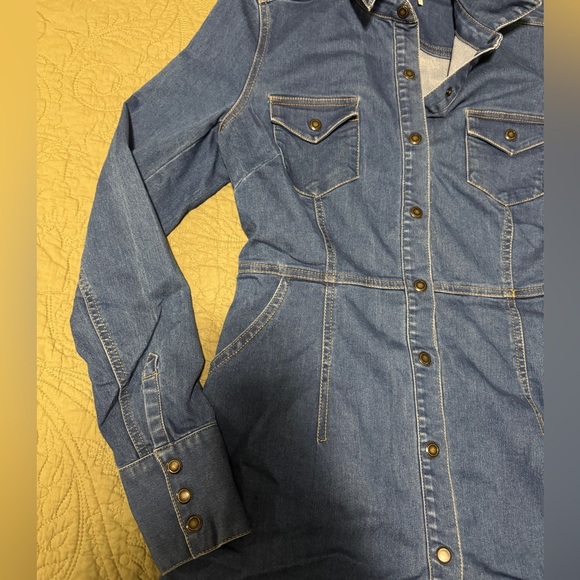 Free People Dynomite Medium Wash Long Sleeve Denim Dress - Picture 7 of 10
